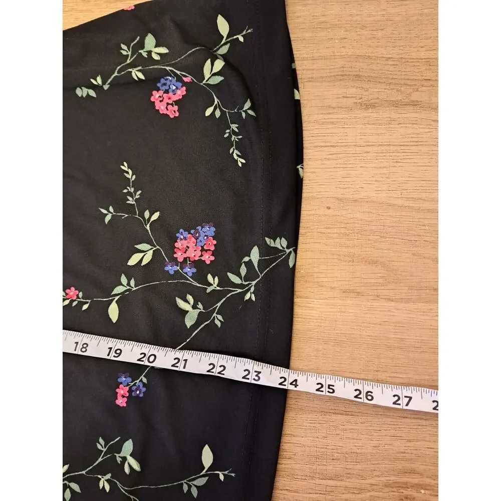 Cherokee Women's Black Floral Midi Skirt Stretch  Boho Cottagecore Sz S